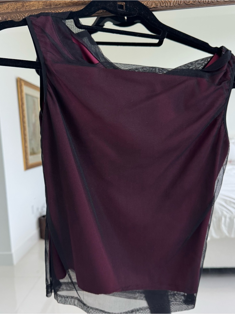 Arden B Burgundy Chemise with Black Sheer Overlay